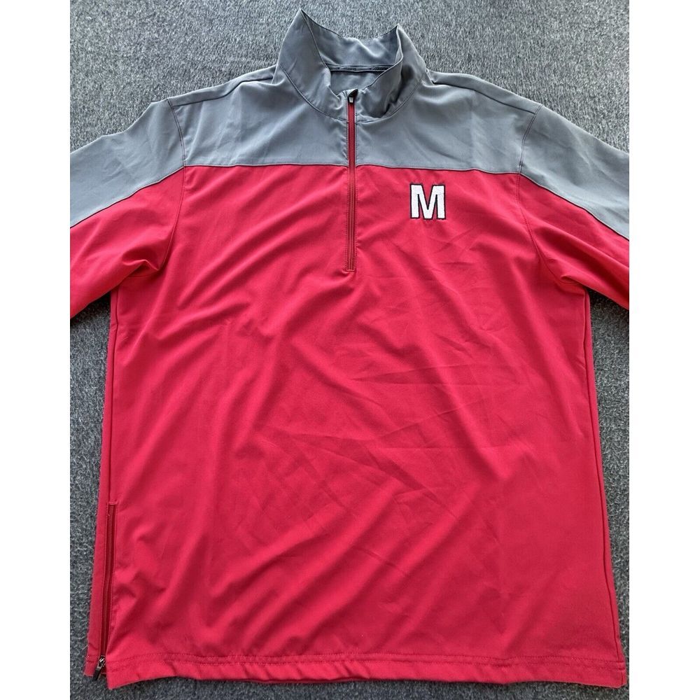 Mizuno Performance Pullover Men's Large Red Gray‎ M Logo 1/4 Zip Short Sleeve